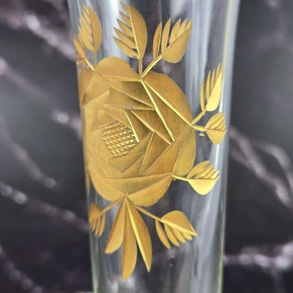 Vintage Ransgil Crystal Bud Vase Gold Gilt Rose on Front 1940's-1950's MCM - Picture 13 of 15